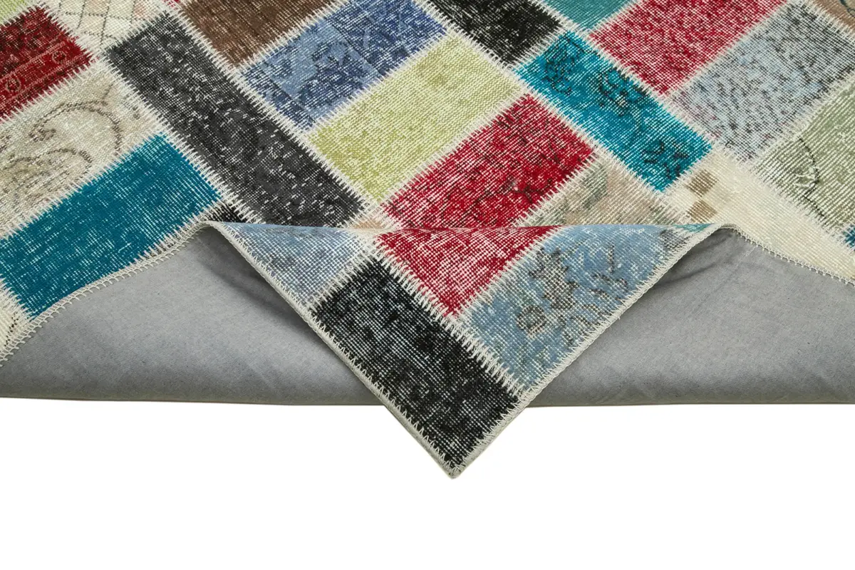Patchwork Multi Pamuk Üzerine Yün El Dokuma Kilim-178x246 - Görsel 6