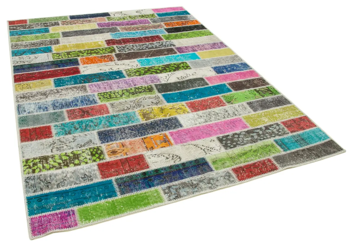 Patchwork Multi Pamuk Üzerine Yün El Dokuma Kilim-172x227 - Görsel 2