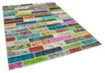 Patchwork Multi Pamuk Üzerine Yün El Dokuma Kilim-172x227 - Görsel 2
