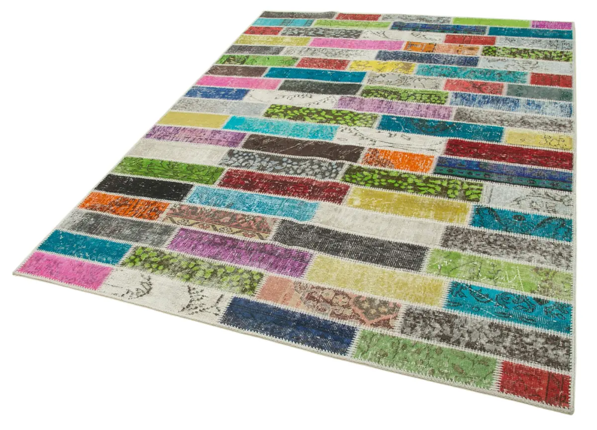 Patchwork Multi Pamuk Üzerine Yün El Dokuma Kilim-172x227 - Görsel 3