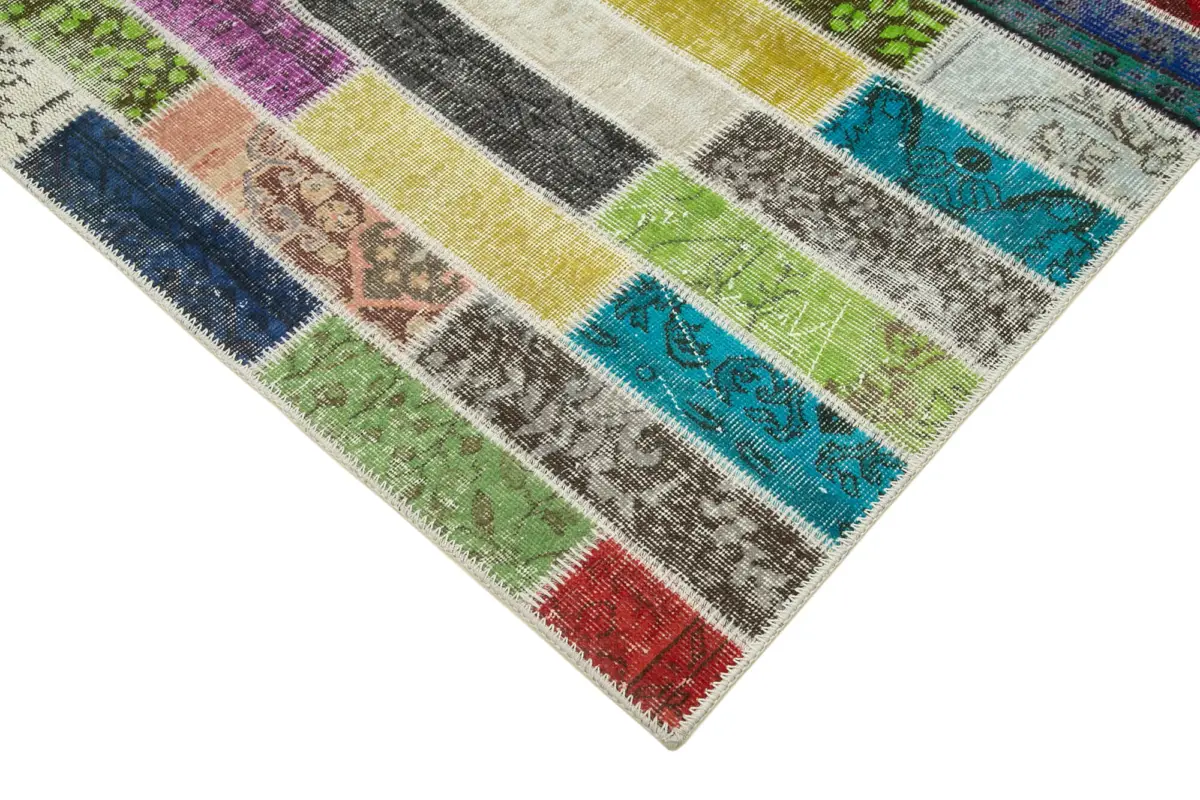 Patchwork Multi Pamuk Üzerine Yün El Dokuma Kilim-172x227 - Görsel 4