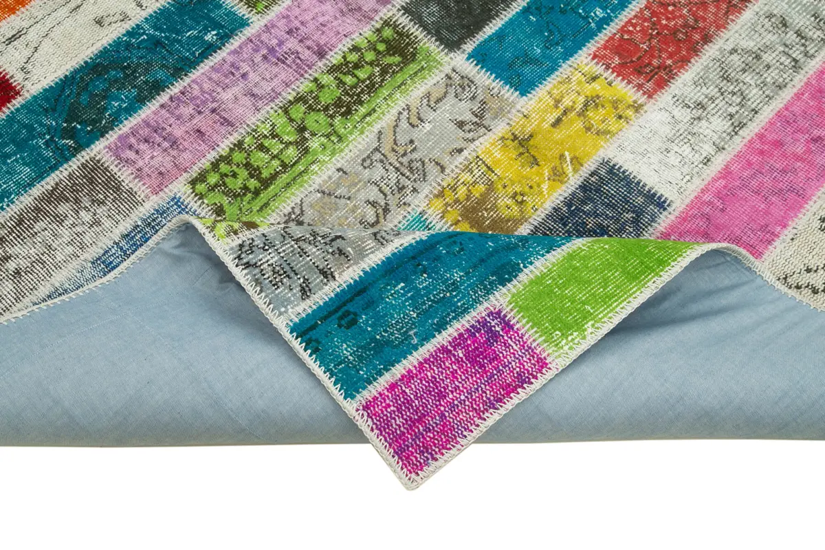 Patchwork Multi Pamuk Üzerine Yün El Dokuma Kilim-172x227 - Görsel 6