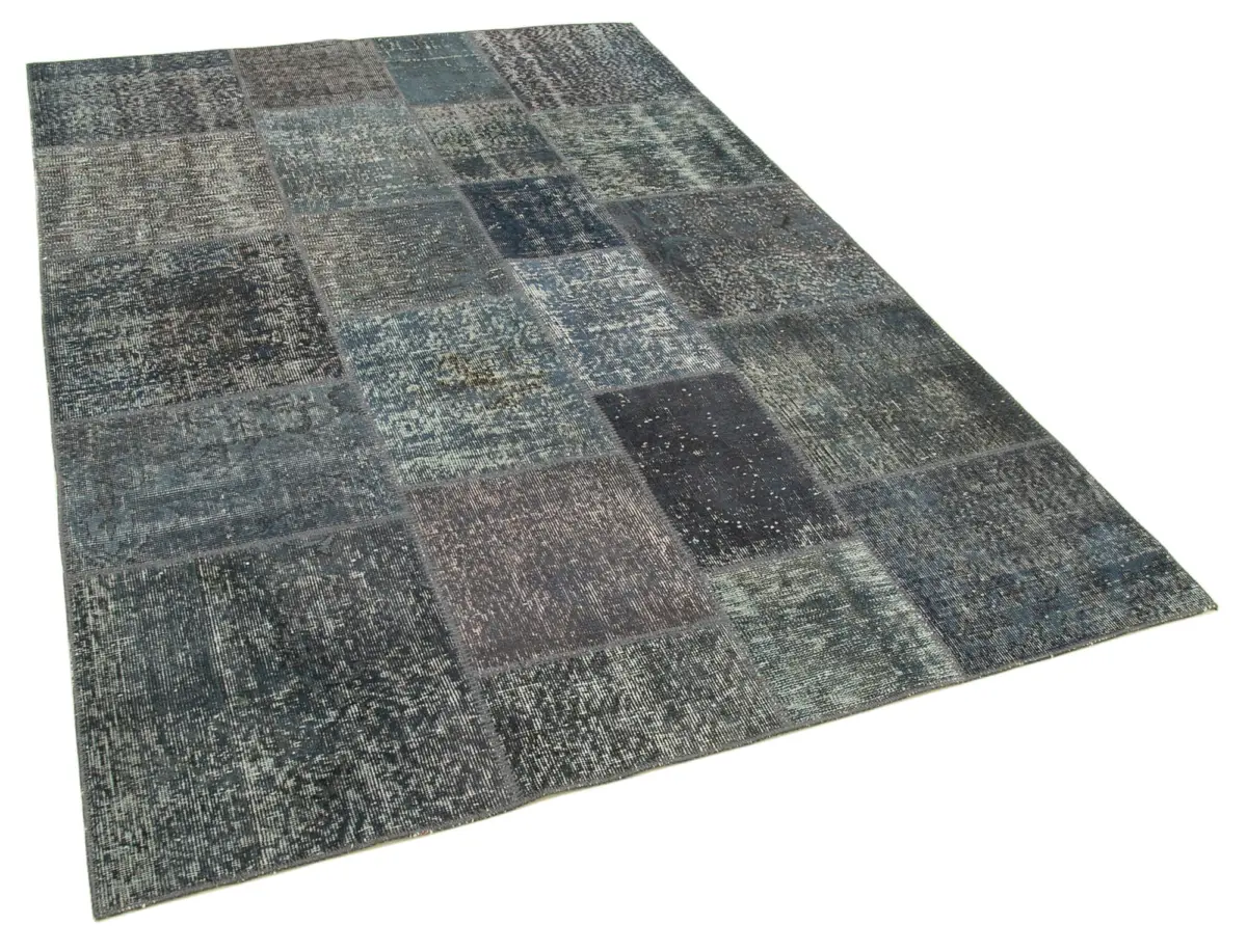 Patchwork Gri Pamuk Üzerine Yün El Dokuma Kilim-170x242 - Görsel 2