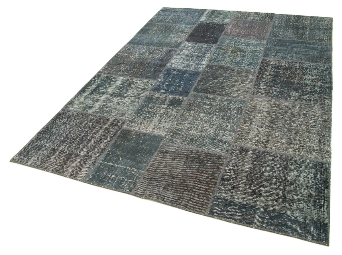 Patchwork Gri Pamuk Üzerine Yün El Dokuma Kilim-170x242 - Görsel 3