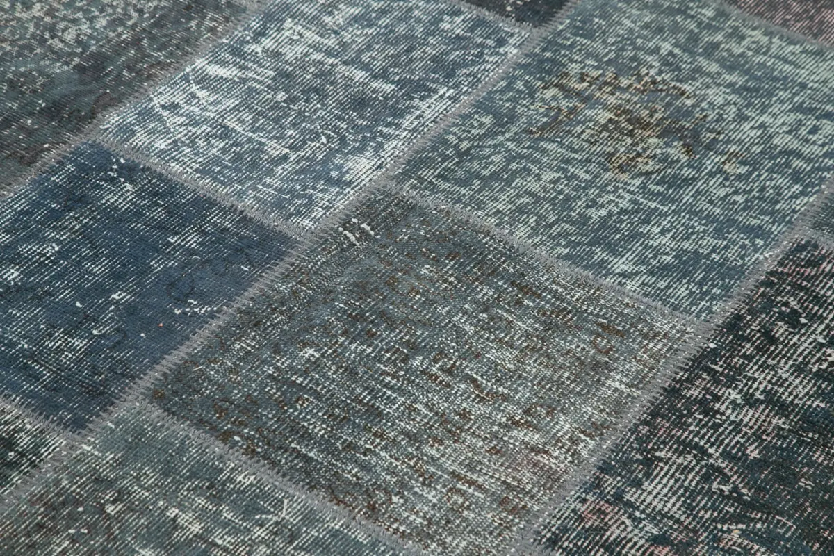 Patchwork Gri Pamuk Üzerine Yün El Dokuma Kilim-170x242 - Görsel 5