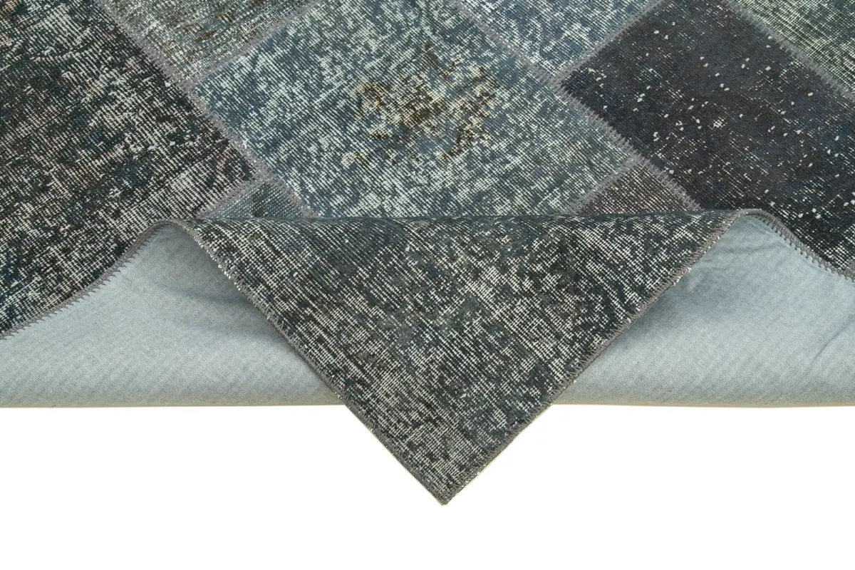 Patchwork Gri Pamuk Üzerine Yün El Dokuma Kilim-170x242 - Görsel 6