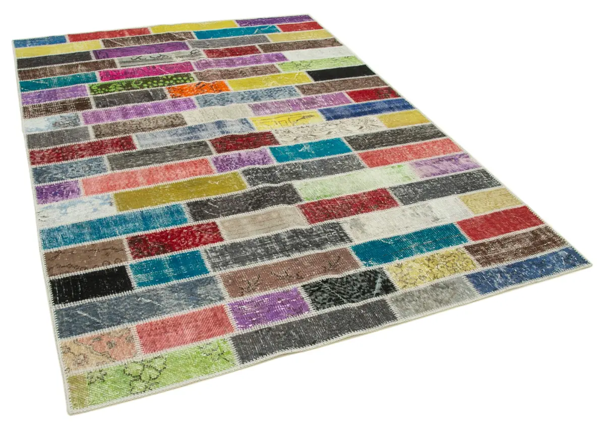 Patchwork Multi Pamuk Üzerine Yün El Dokuma Kilim-172x230 - Görsel 2