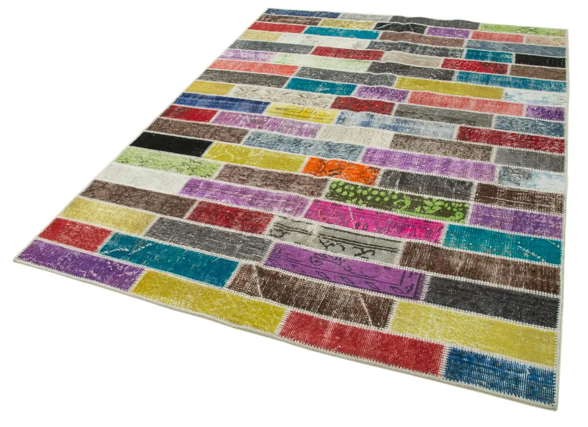 Patchwork Multi Pamuk Üzerine Yün El Dokuma Kilim-172x230 - Görsel 3