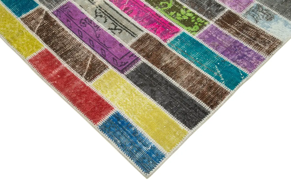 Patchwork Multi Pamuk Üzerine Yün El Dokuma Kilim-172x230 - Görsel 4
