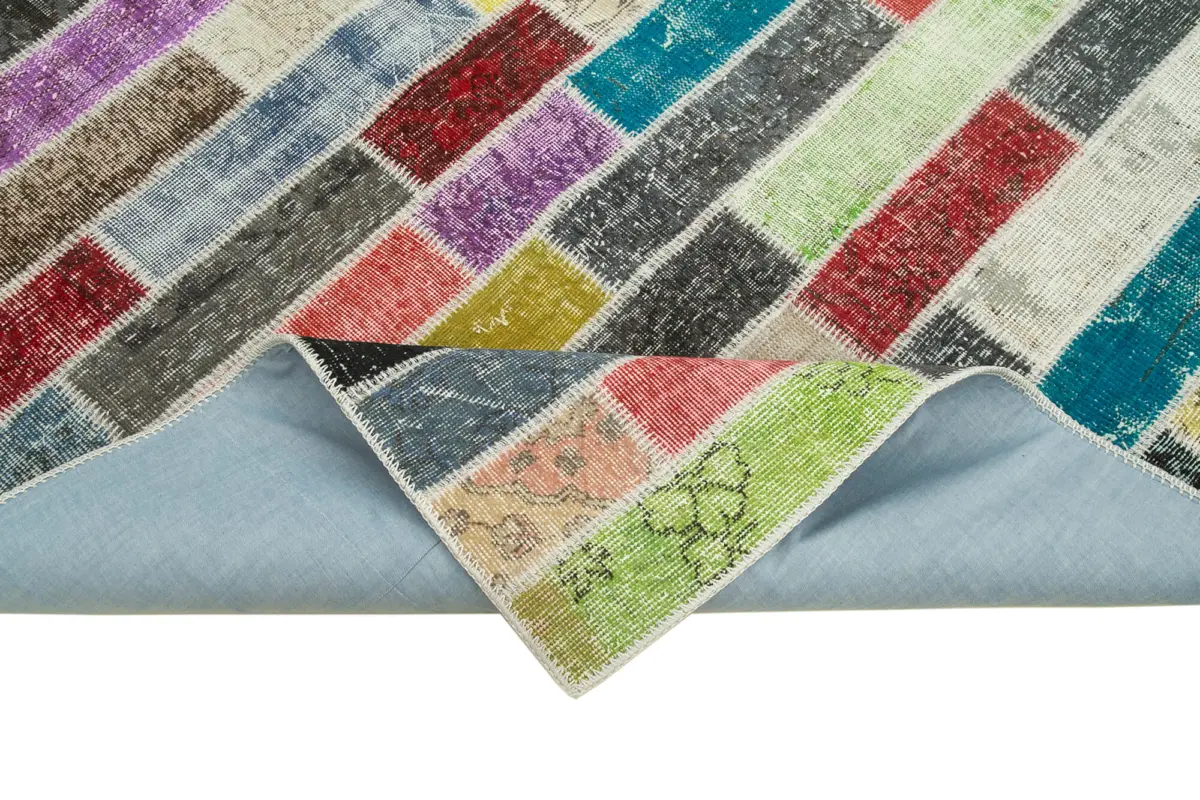 Patchwork Multi Pamuk Üzerine Yün El Dokuma Kilim-172x230 - Görsel 6
