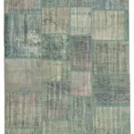 Patchwork Mavi Pamuk Üzerine Yün El Dokuma Kilim-175x244