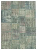 Patchwork Mavi Pamuk Üzerine Yün El Dokuma Kilim-175x244