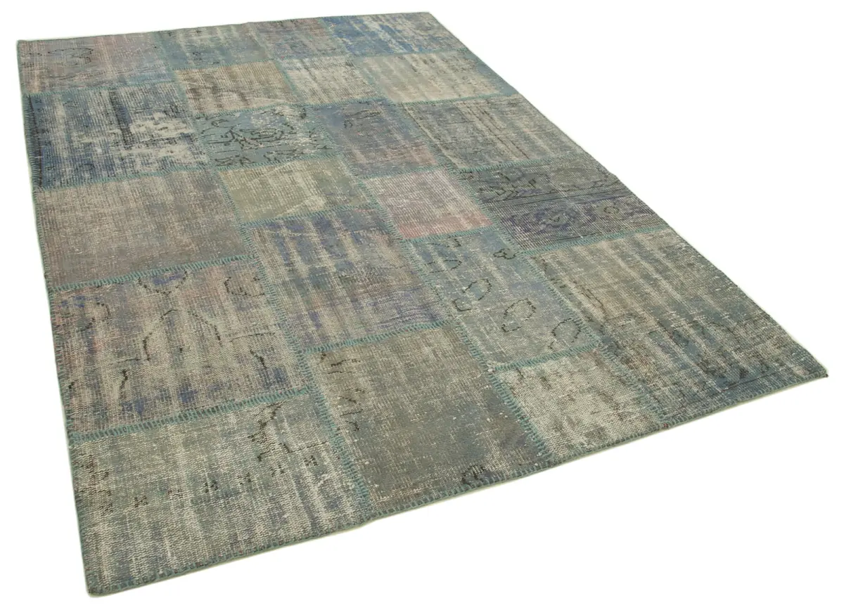 Patchwork Mavi Pamuk Üzerine Yün El Dokuma Kilim-175x244 - Görsel 2