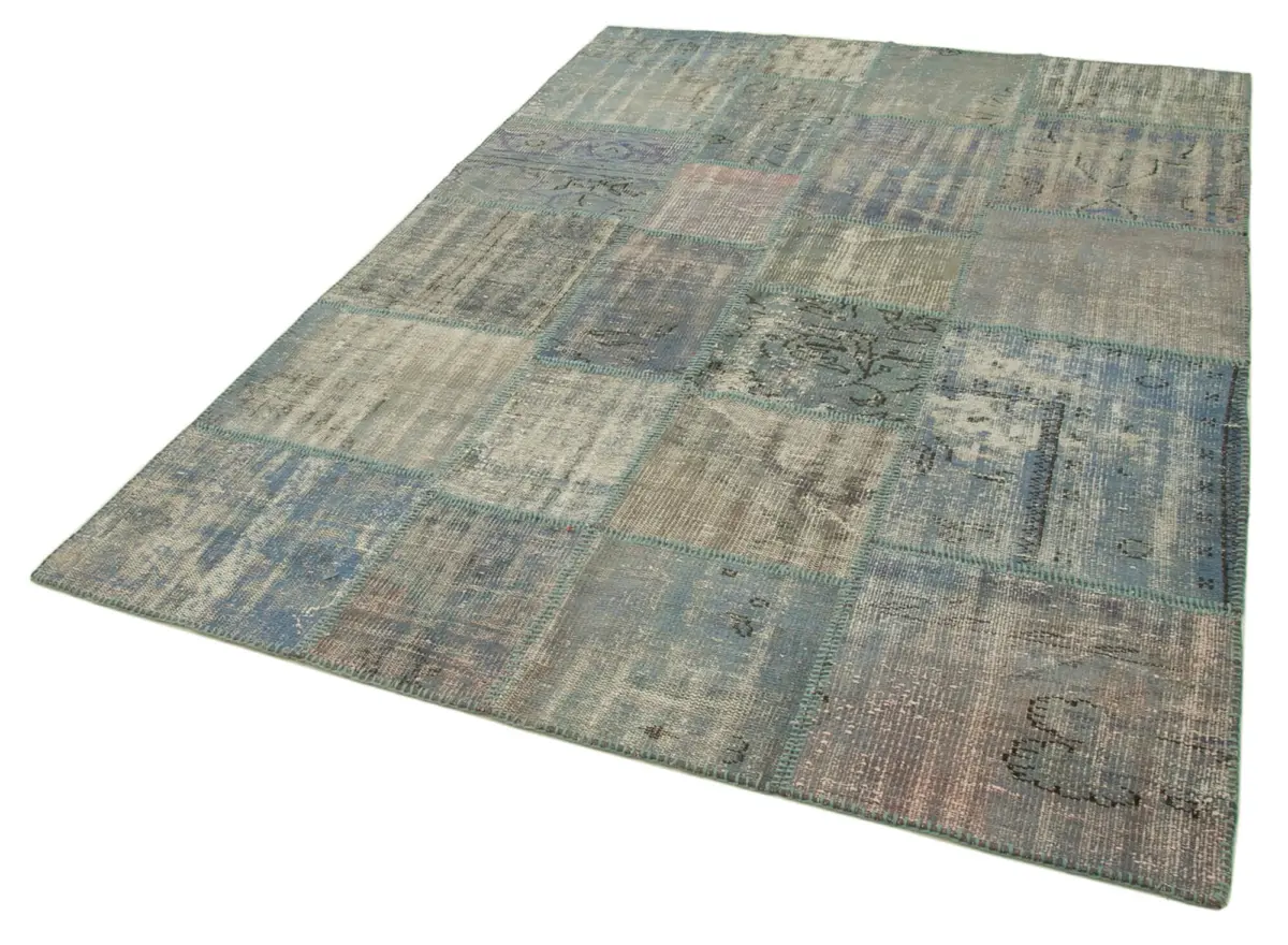 Patchwork Mavi Pamuk Üzerine Yün El Dokuma Kilim-175x244 - Görsel 3