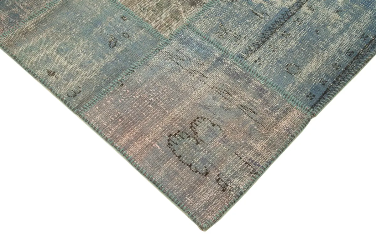 Patchwork Mavi Pamuk Üzerine Yün El Dokuma Kilim-175x244 - Görsel 4