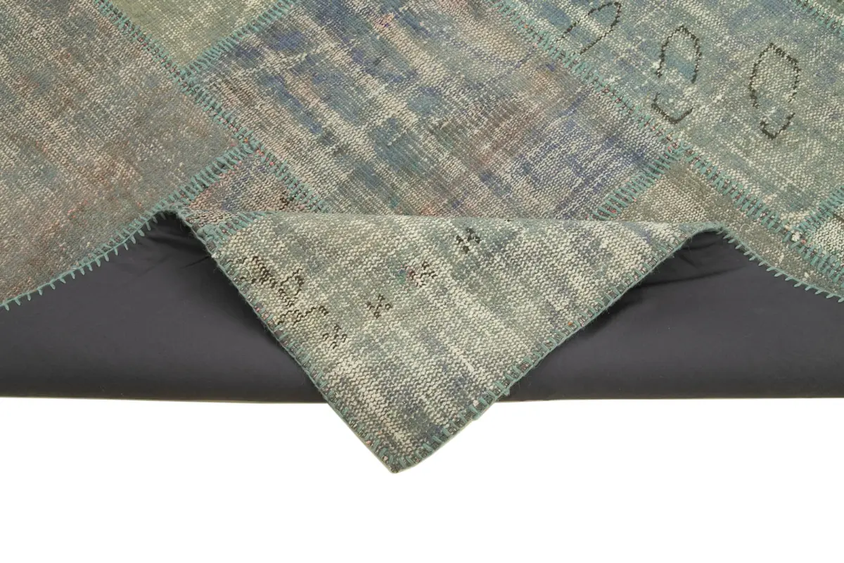 Patchwork Mavi Pamuk Üzerine Yün El Dokuma Kilim-175x244 - Görsel 6