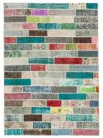 Patchwork Multi Pamuk Üzerine Yün El Dokuma Kilim-170x238