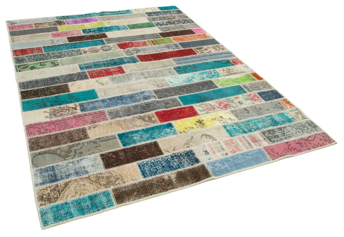 Patchwork Multi Pamuk Üzerine Yün El Dokuma Kilim-170x238 - Görsel 2