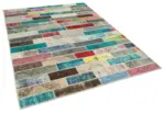 Patchwork Multi Pamuk Üzerine Yün El Dokuma Kilim-170x238 - Görsel 2