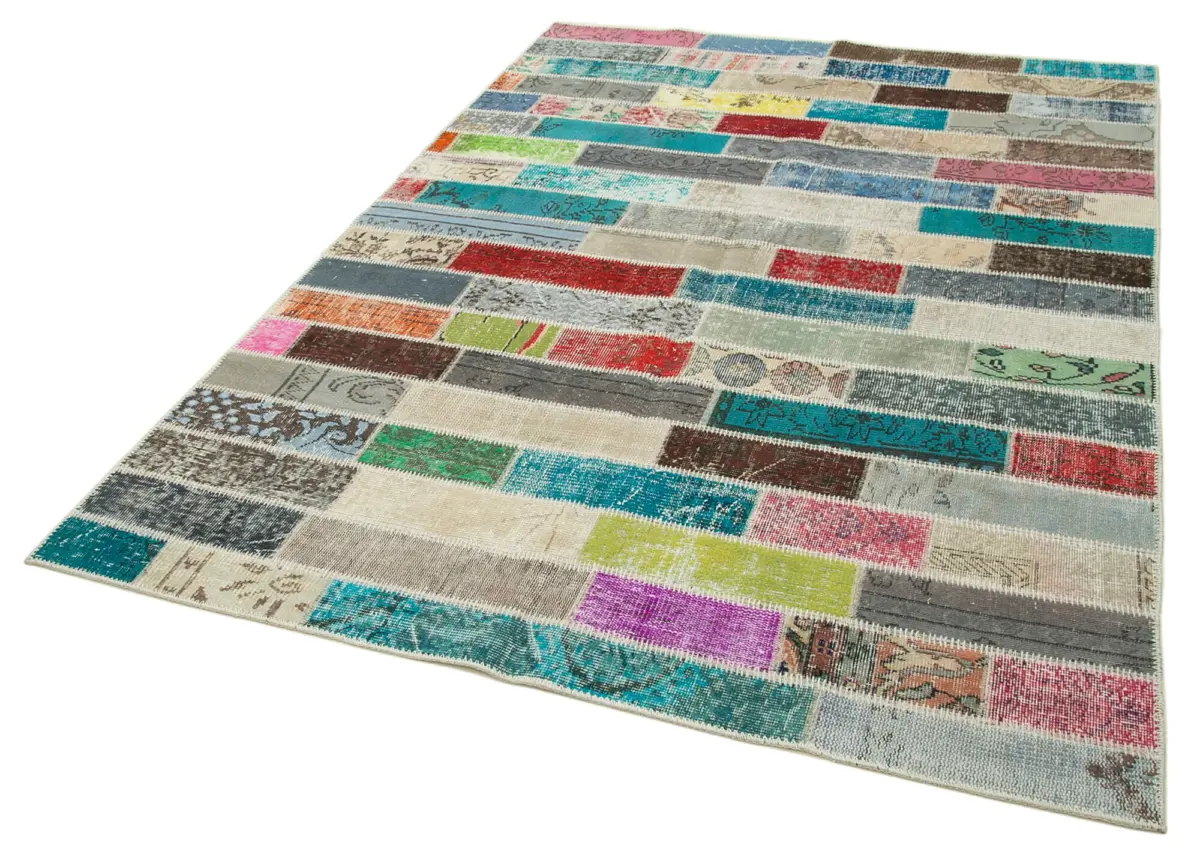 Patchwork Multi Pamuk Üzerine Yün El Dokuma Kilim-170x238 - Görsel 3