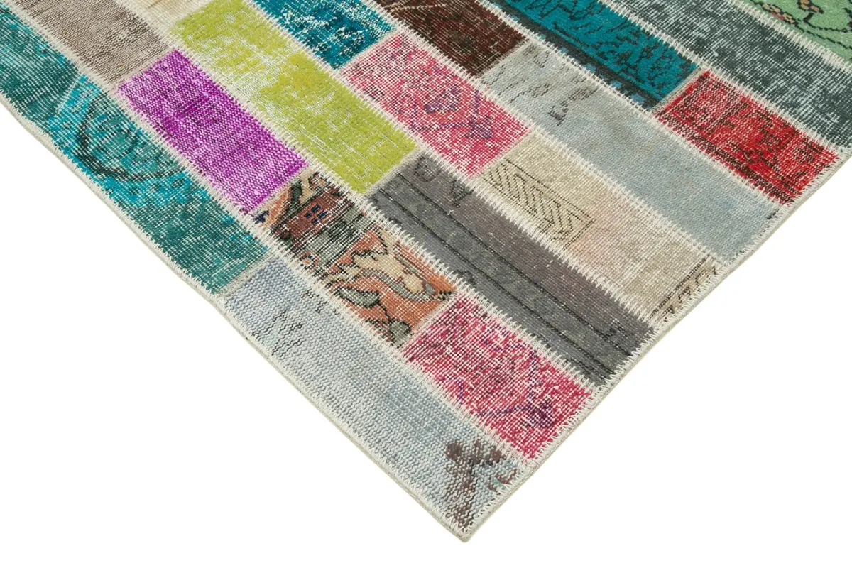 Patchwork Multi Pamuk Üzerine Yün El Dokuma Kilim-170x238 - Görsel 4
