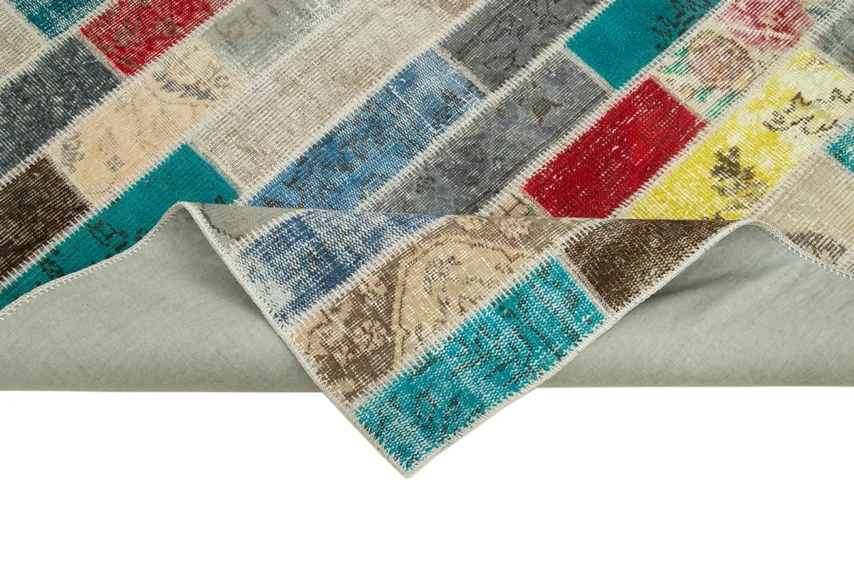 Patchwork Multi Pamuk Üzerine Yün El Dokuma Kilim-170x238 - Görsel 6