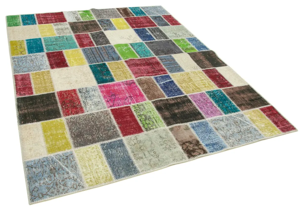 Patchwork Multi Pamuk Üzerine Yün El Dokuma Kilim-177x229 - Görsel 2