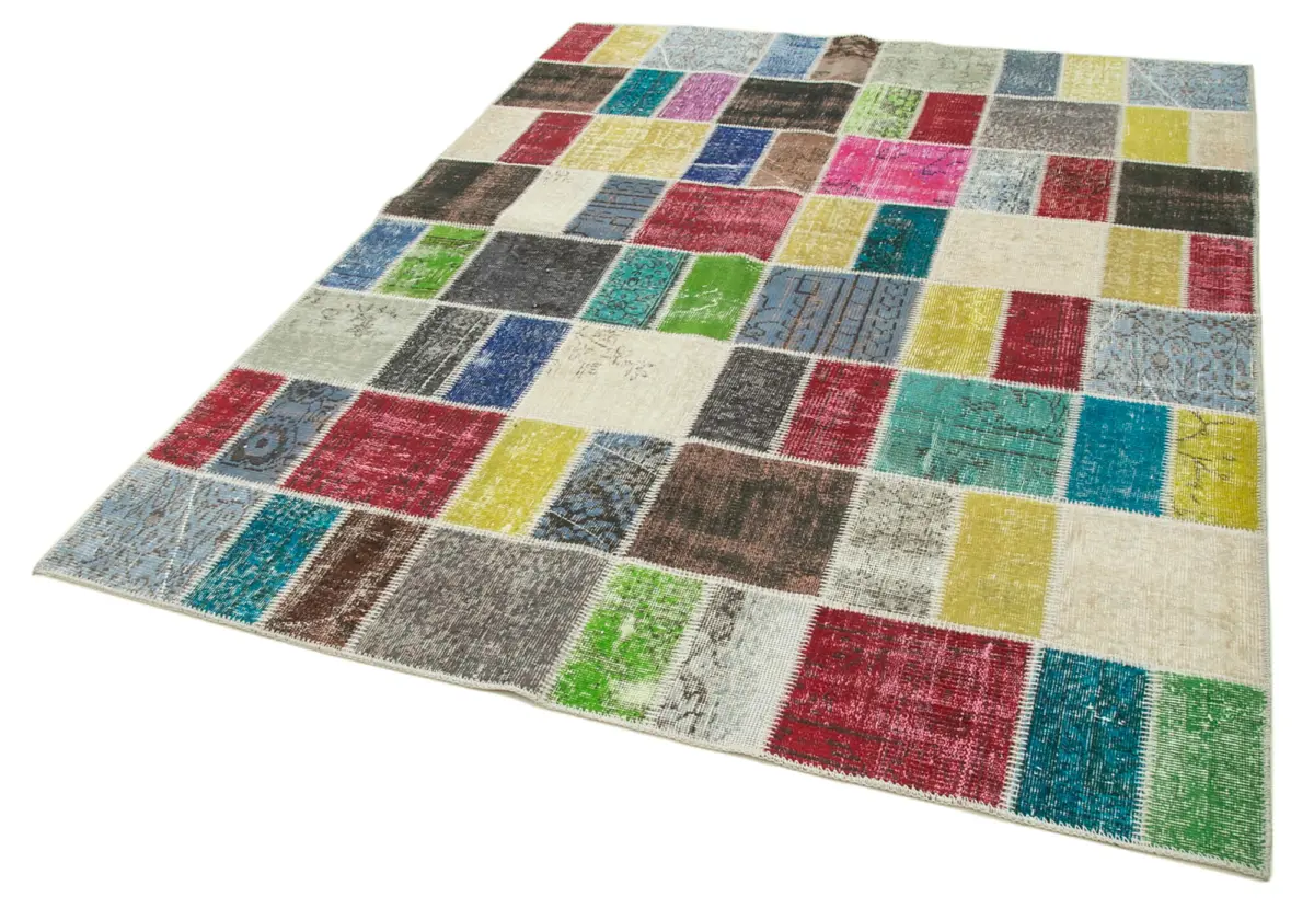Patchwork Multi Pamuk Üzerine Yün El Dokuma Kilim-177x229 - Görsel 3
