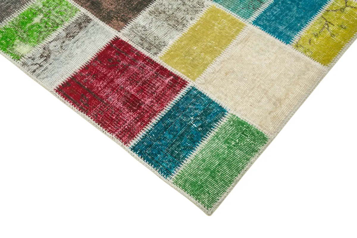 Patchwork Multi Pamuk Üzerine Yün El Dokuma Kilim-177x229 - Görsel 4