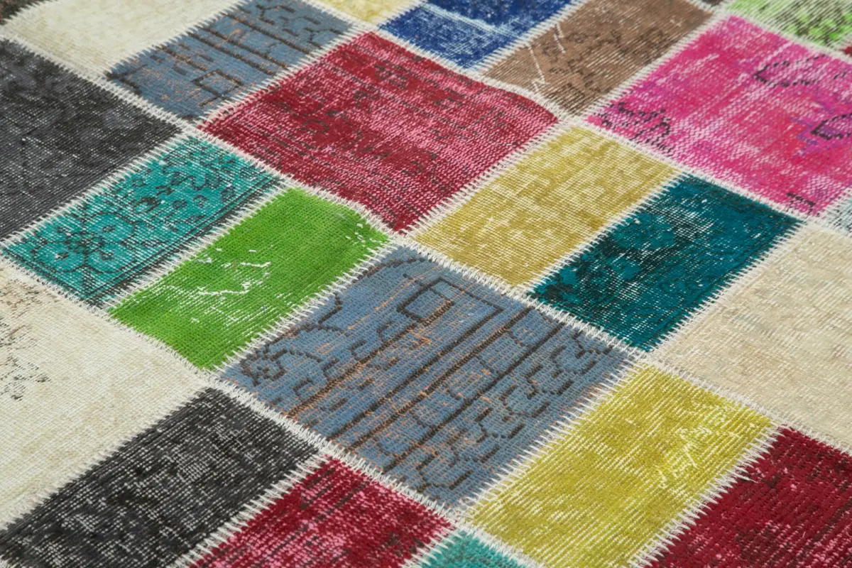 Patchwork Multi Pamuk Üzerine Yün El Dokuma Kilim-177x229 - Görsel 5