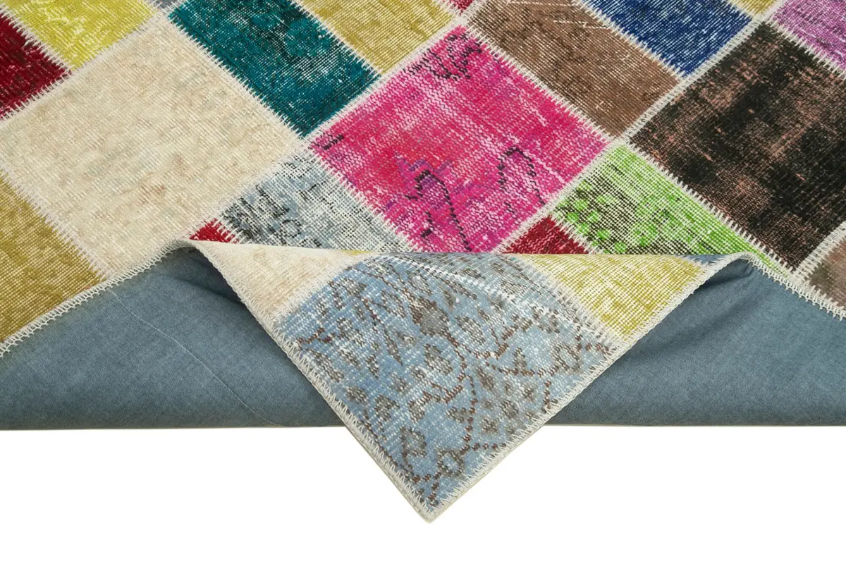 Patchwork Multi Pamuk Üzerine Yün El Dokuma Kilim-177x229 - Görsel 6