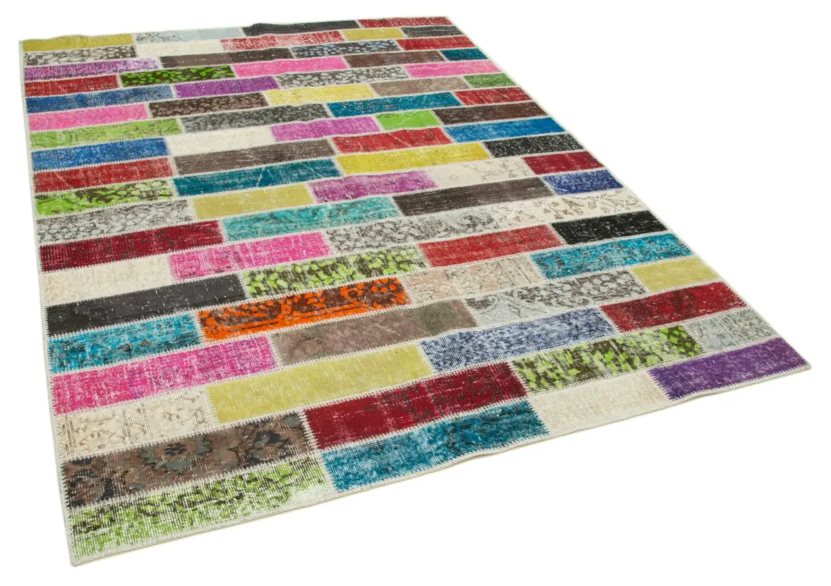 Patchwork Multi Pamuk Üzerine Yün El Dokuma Kilim-176x227 - Görsel 2