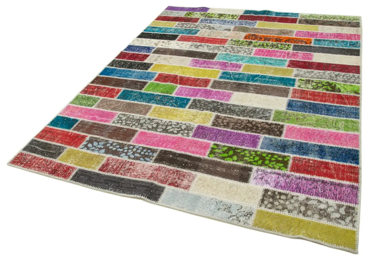 Patchwork Multi Pamuk Üzerine Yün El Dokuma Kilim-176x227 - Görsel 3