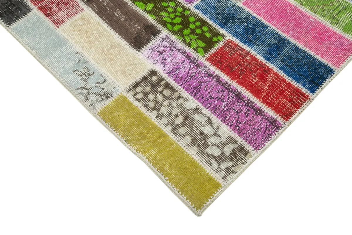 Patchwork Multi Pamuk Üzerine Yün El Dokuma Kilim-176x227 - Görsel 4
