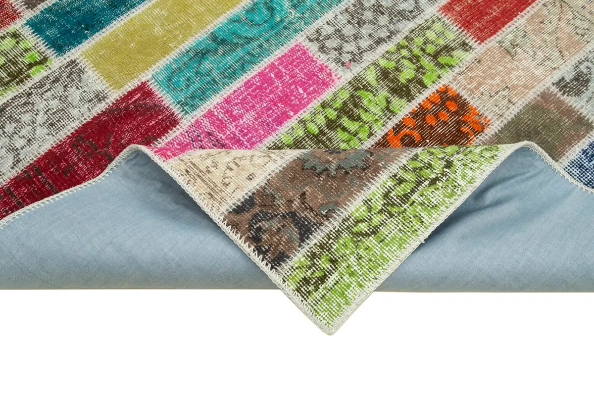 Patchwork Multi Pamuk Üzerine Yün El Dokuma Kilim-176x227 - Görsel 6