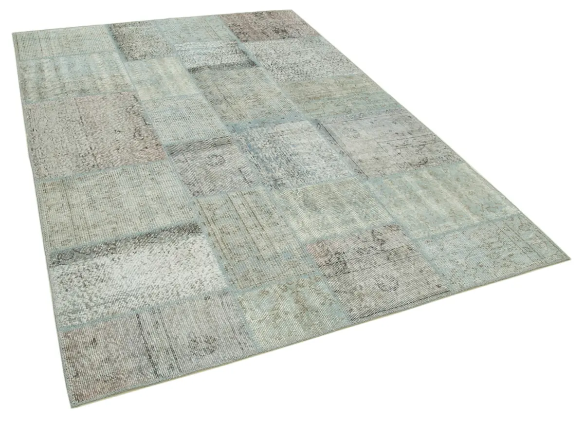 Patchwork Mavi Pamuk Üzerine Yün El Dokuma Kilim-170x240 - Görsel 2