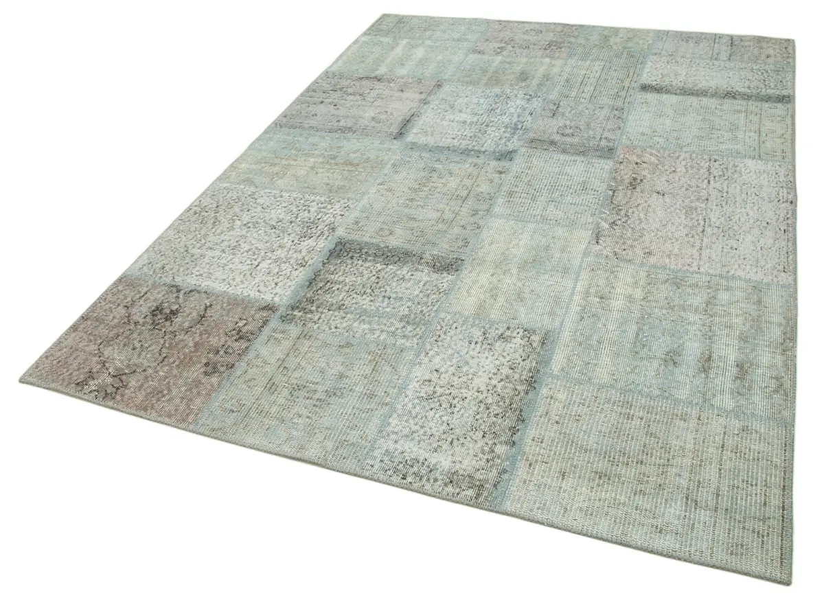 Patchwork Mavi Pamuk Üzerine Yün El Dokuma Kilim-170x240 - Görsel 3