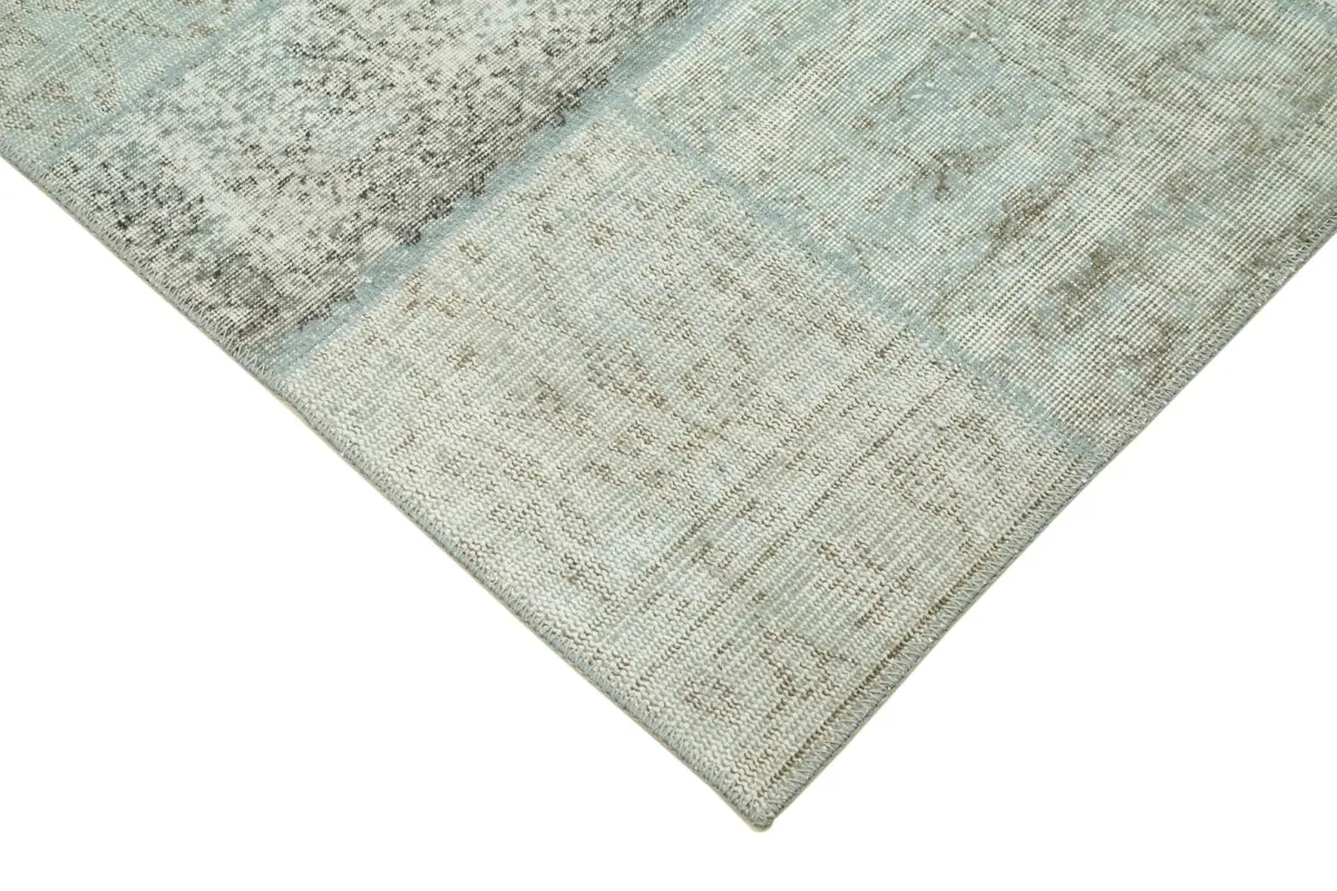 Patchwork Mavi Pamuk Üzerine Yün El Dokuma Kilim-170x240 - Görsel 4