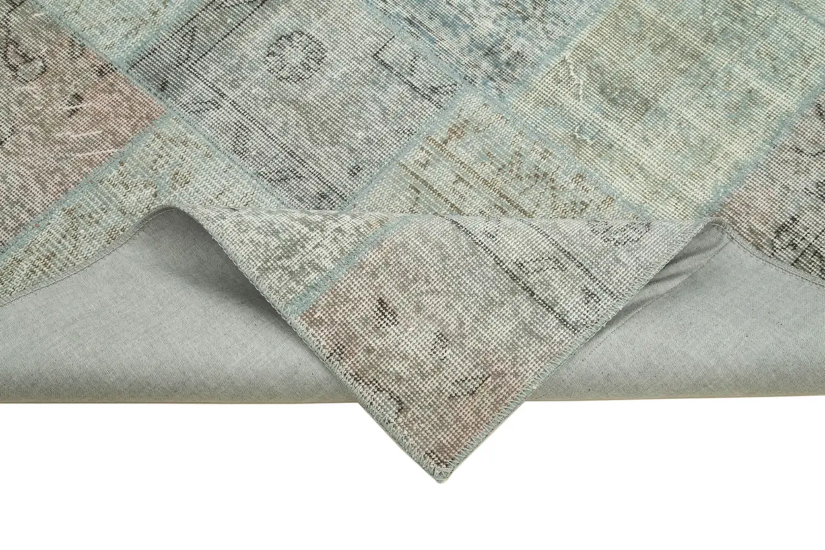 Patchwork Mavi Pamuk Üzerine Yün El Dokuma Kilim-170x240 - Görsel 6