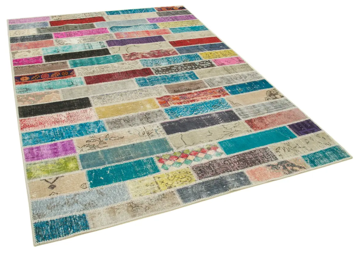 Patchwork Multi Pamuk Üzerine Yün El Dokuma Kilim-170x237 - Görsel 2