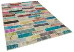 Patchwork Multi Pamuk Üzerine Yün El Dokuma Kilim-170x237 - Görsel 2