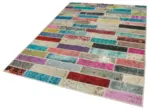 Patchwork Multi Pamuk Üzerine Yün El Dokuma Kilim-170x237 - Görsel 3