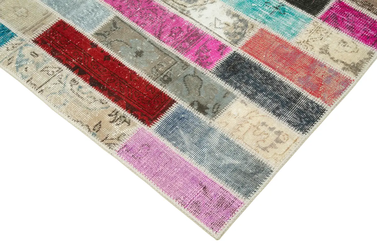 Patchwork Multi Pamuk Üzerine Yün El Dokuma Kilim-170x237 - Görsel 4