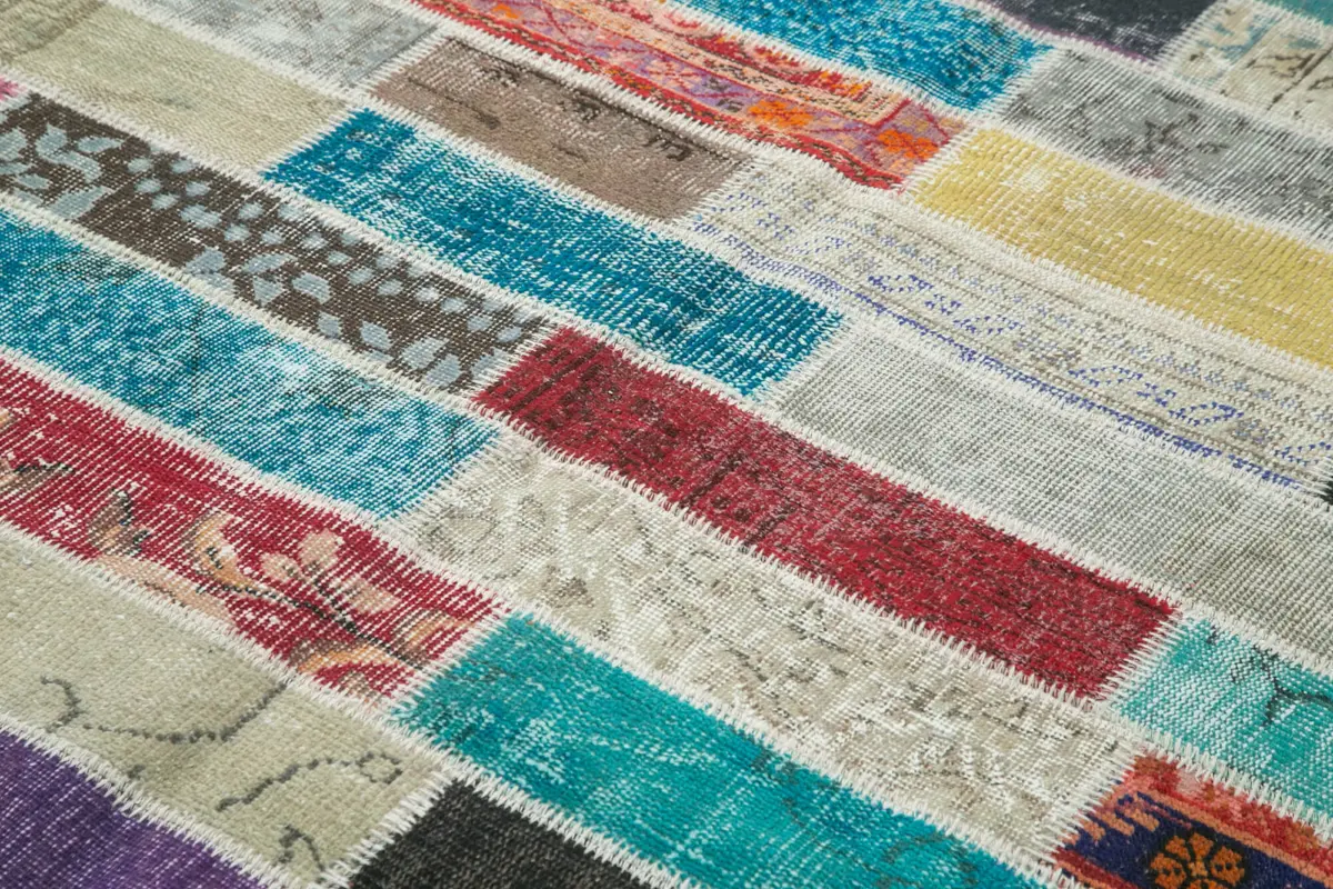 Patchwork Multi Pamuk Üzerine Yün El Dokuma Kilim-170x237 - Görsel 5