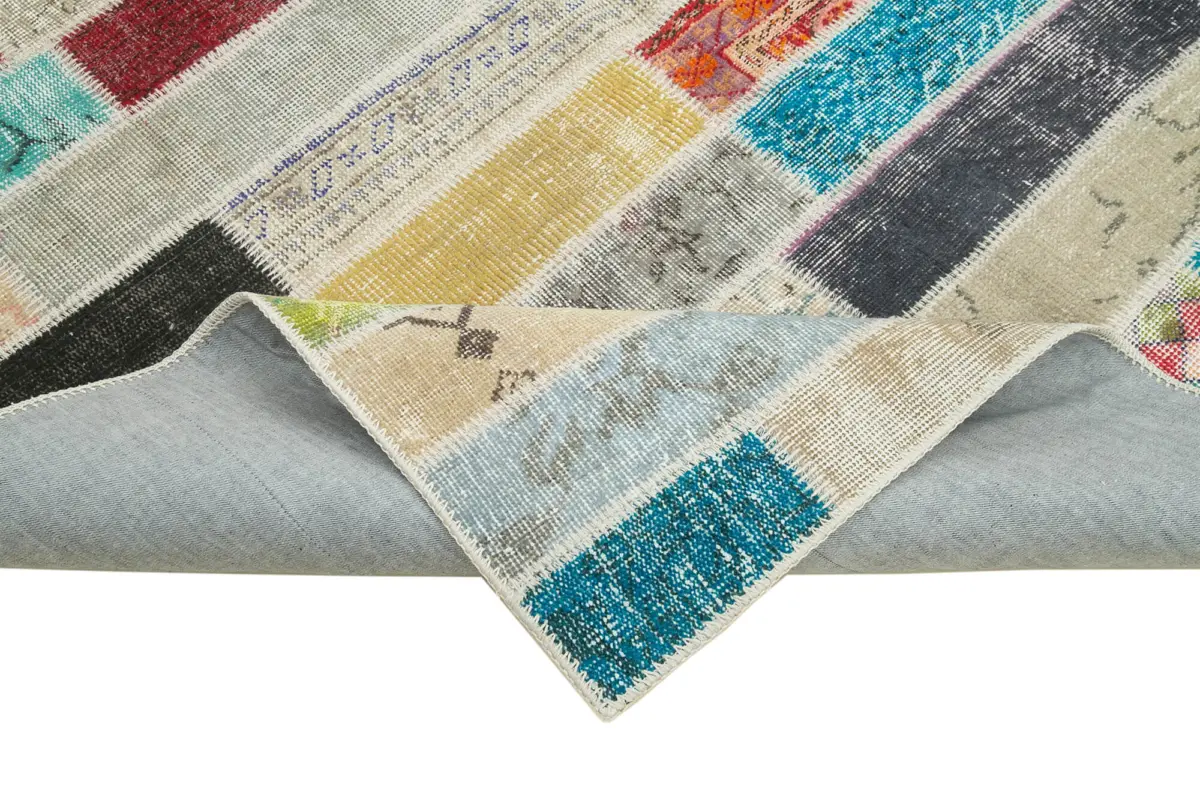 Patchwork Multi Pamuk Üzerine Yün El Dokuma Kilim-170x237 - Görsel 6
