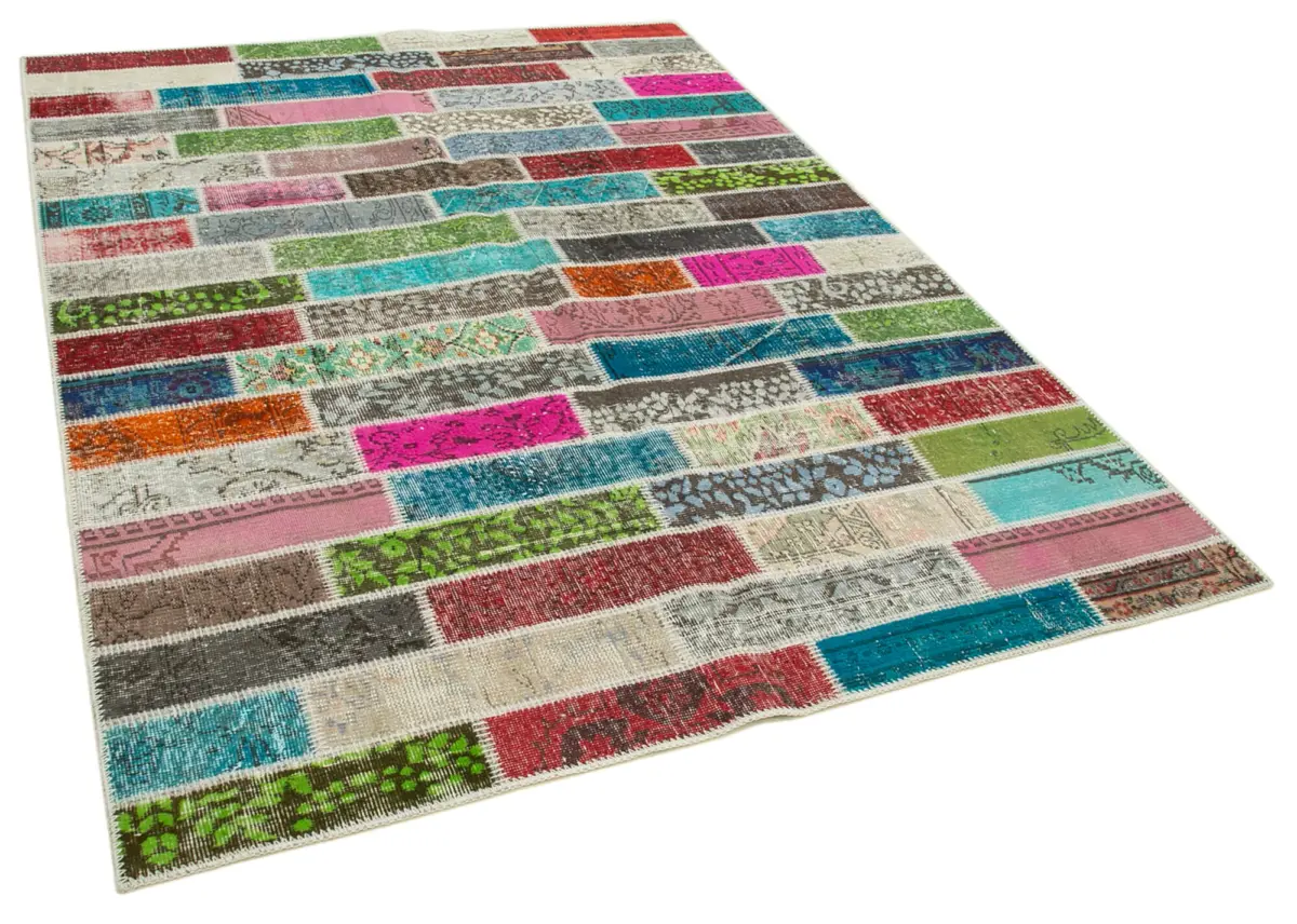 Patchwork Multi Pamuk Üzerine Yün El Dokuma Kilim-173x228 - Görsel 2