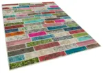Patchwork Multi Pamuk Üzerine Yün El Dokuma Kilim-173x228 - Görsel 2