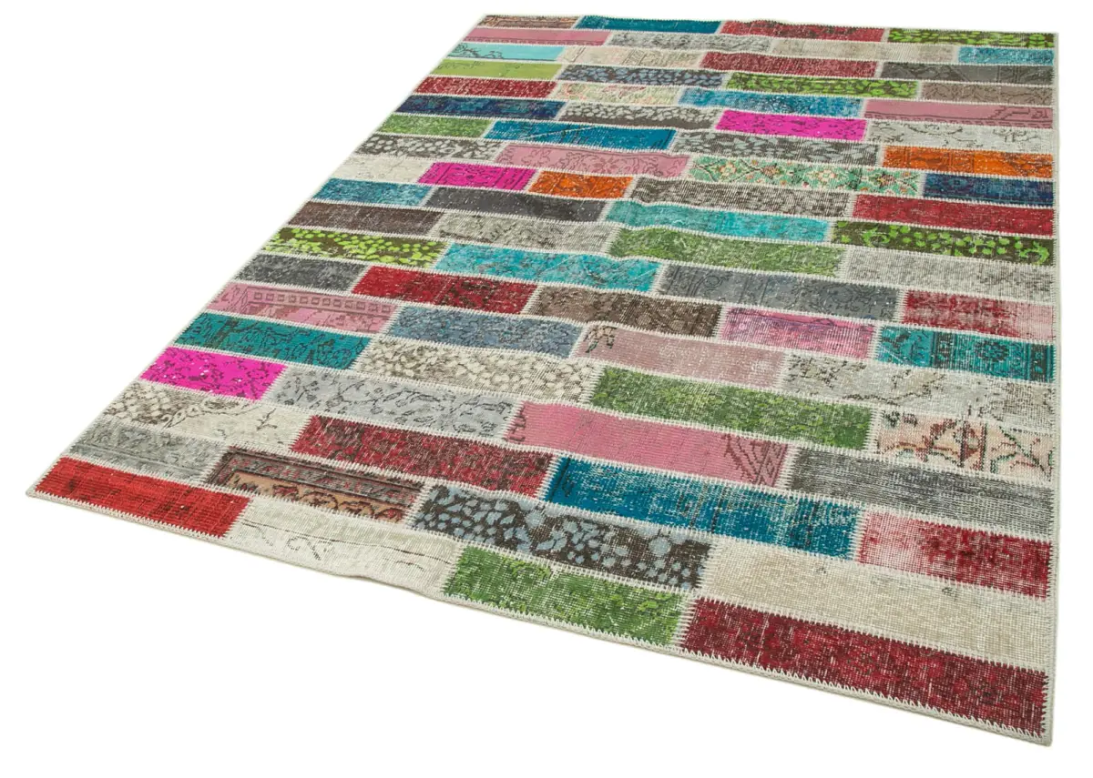 Patchwork Multi Pamuk Üzerine Yün El Dokuma Kilim-173x228 - Görsel 3