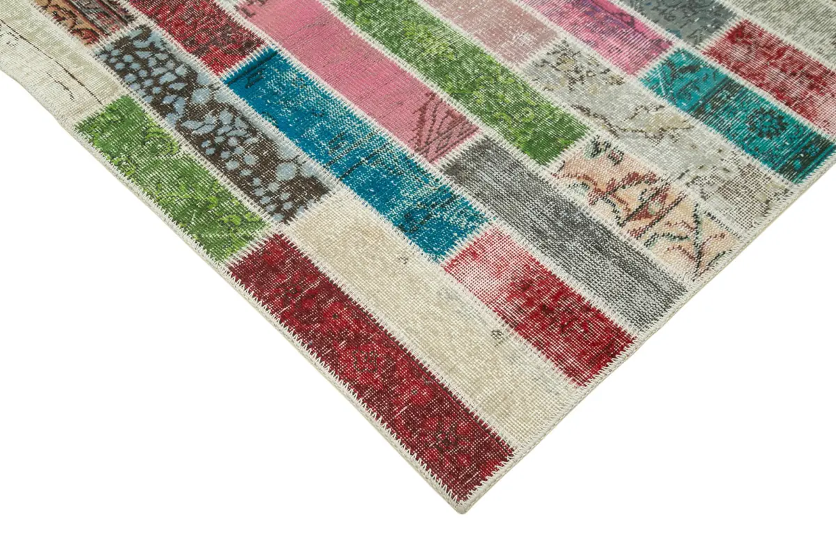 Patchwork Multi Pamuk Üzerine Yün El Dokuma Kilim-173x228 - Görsel 4