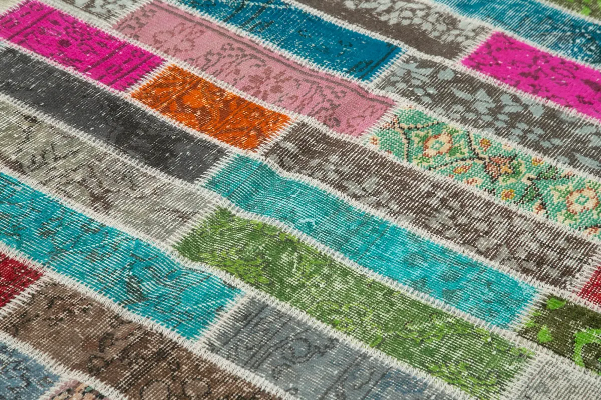 Patchwork Multi Pamuk Üzerine Yün El Dokuma Kilim-173x228 - Görsel 5
